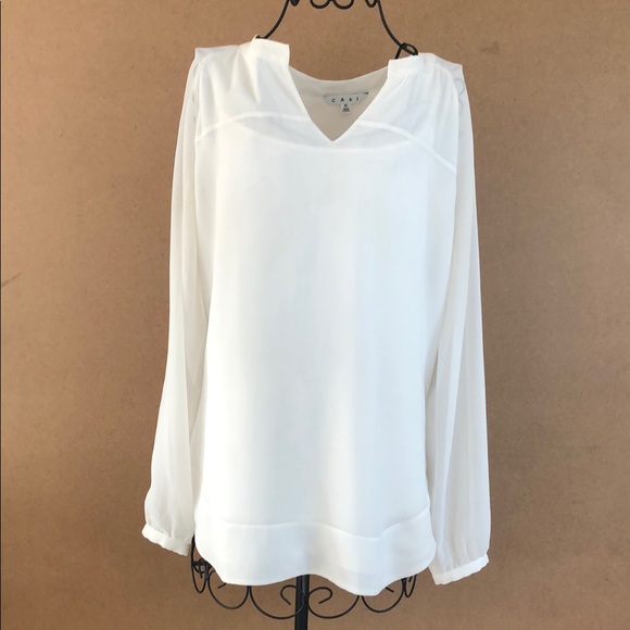 CAbi 118 AllureWhite Sheer Sleeve Relaxed Blouse - Picture 2 of 7